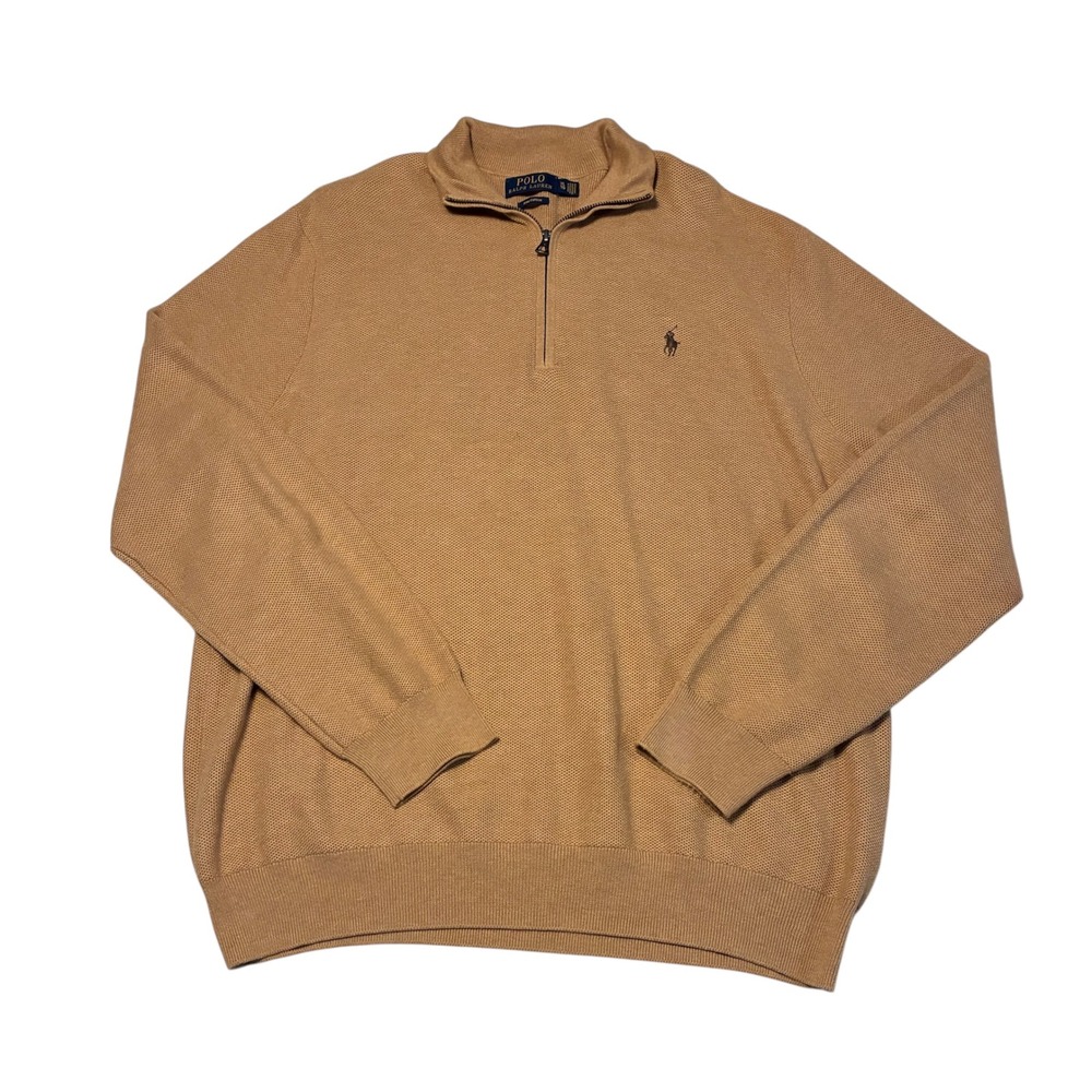 Polo Ralph Lauren Men's Tan Quarter Zip Pima Cotton Sweater Size XL